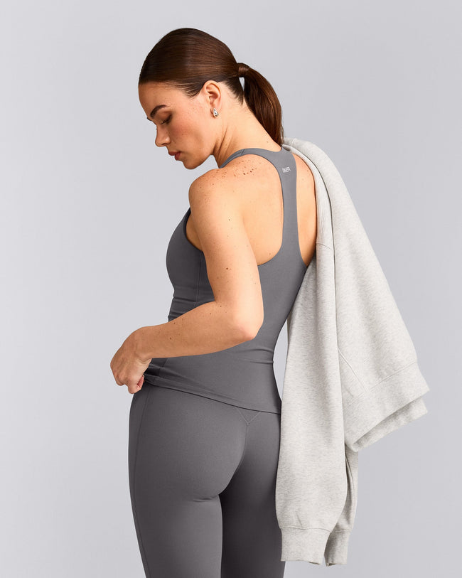 SoftMotion™ Racer Back Vest with Built in Bra Shelf with Grey Logo | Ash Grey