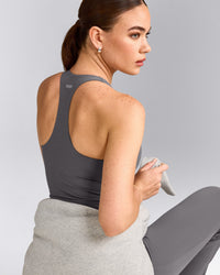 SoftMotion™ Racer Back Vest with Built in Bra Shelf with Grey Logo | Ash Grey