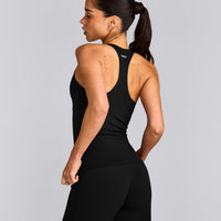 SoftMotion™ Racer Back Vest with Built in Bra Shelf with Grey Logo | Black