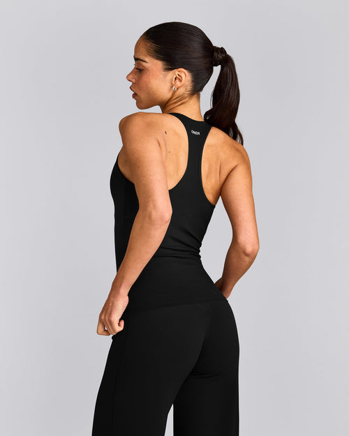 SoftMotion™ Racer Back Vest with Built in Bra Shelf with Grey Logo | Black