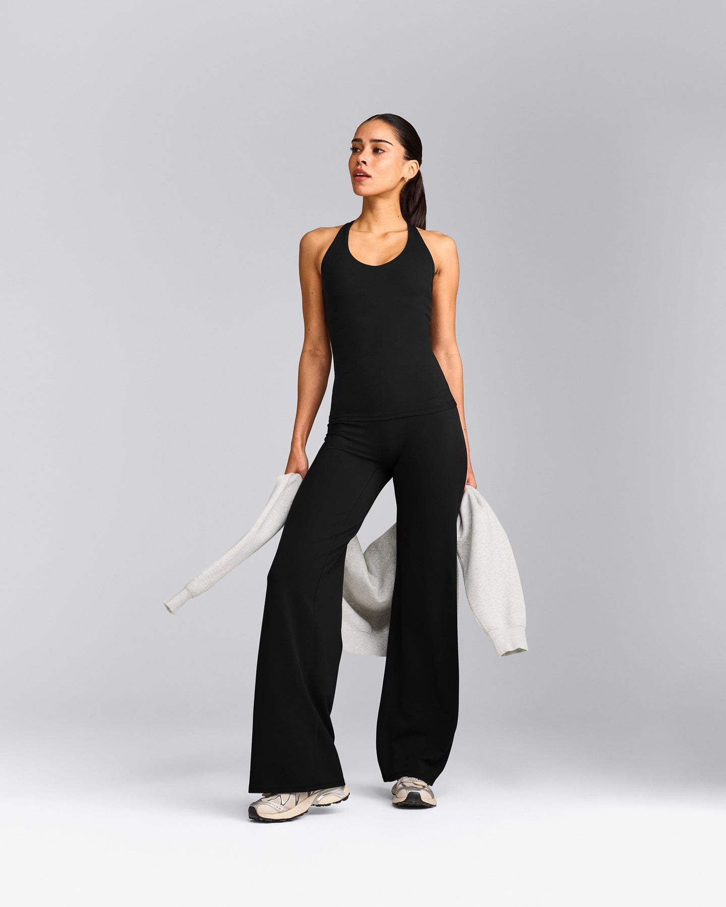 SoftMotion™ Racer Back Vest with Built in Bra Shelf with Grey Logo | Black