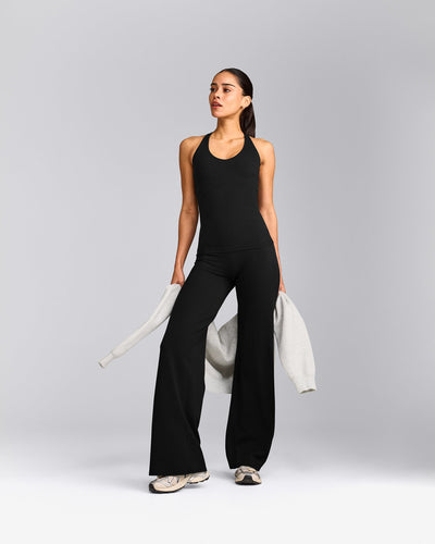 SoftMotion™ Racer Back Vest with Built in Bra Shelf with Grey Logo | Black