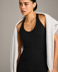 SoftMotion™ Racer Back Vest with Built in Bra Shelf with Grey Logo | Black