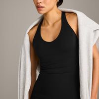 SoftMotion™ Racer Back Vest with Built in Bra Shelf with Grey Logo | Black