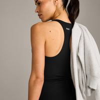 SoftMotion™ Racer Back Vest with Built in Bra Shelf with Grey Logo | Black