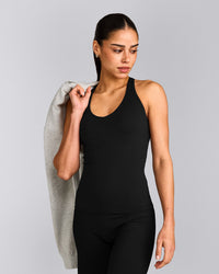 SoftMotion™ Racer Back Vest with Built in Bra Shelf with Grey Logo | Black