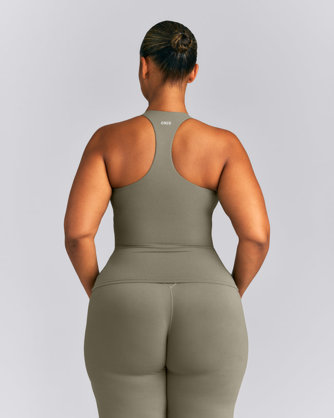 SoftMotion™ Racer Back Tank Top with Built in Bra Shelf | Alpine Green