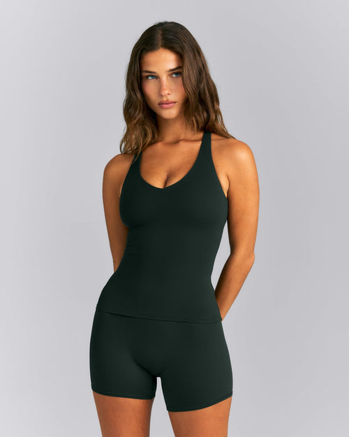 SoftMotion™ Racer Back Tank Top with Built in Bra Shelf | Emerald Noir