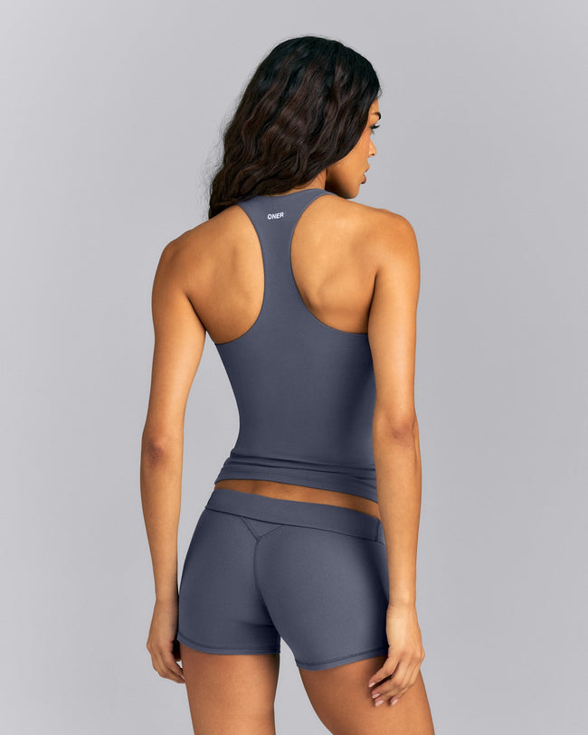 SoftMotion™ Racer Back Tank Top with Built in Bra Shelf | Granite Blue