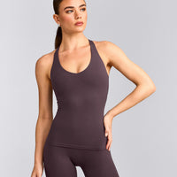 SoftMotion™ Racer Back Vest with Built in Bra Shelf with Grey Logo | Dark Umber Brown