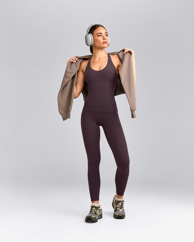 SoftMotion™ Racer Back Vest with Built in Bra Shelf with Grey Logo | Dark Umber Brown