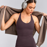 SoftMotion™ Racer Back Vest with Built in Bra Shelf with Grey Logo | Dark Umber Brown