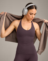 SoftMotion™ Racer Back Vest with Built in Bra Shelf with Grey Logo | Dark Umber Brown