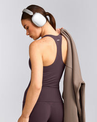 SoftMotion™ Racer Back Vest with Built in Bra Shelf with Grey Logo | Dark Umber Brown