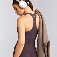 SoftMotion™ Racer Back Vest with Built in Bra Shelf with Grey Logo | Dark Umber Brown