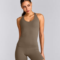 SoftMotion™ Racer Back Vest with Built in Bra Shelf with Grey Logo | Moss Brown