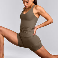SoftMotion™ Racer Back Vest with Built in Bra Shelf with Grey Logo | Moss Brown