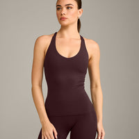 SoftMotion™ Racer Back Vest with Built in Bra Shelf with Grey Logo | Plum Brown