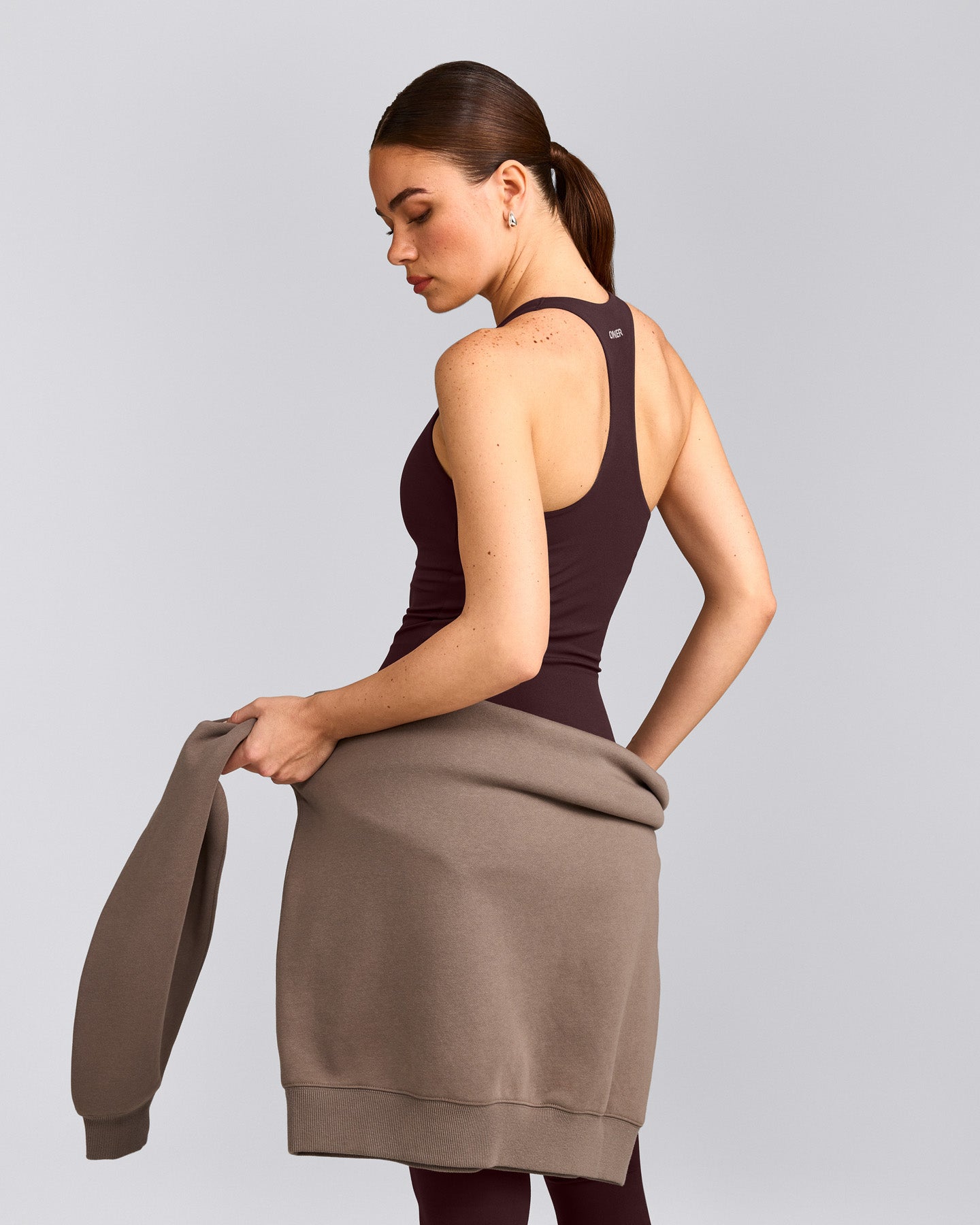 SoftMotion™ Racer Back Vest with Built in Bra Shelf with Grey Logo | Plum Brown