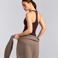 SoftMotion™ Racer Back Vest with Built in Bra Shelf with Grey Logo | Plum Brown