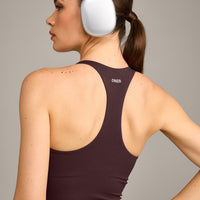 SoftMotion™ Racer Back Vest with Built in Bra Shelf with Grey Logo | Plum Brown