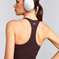 SoftMotion™ Racer Back Vest with Built in Bra Shelf with Grey Logo | Plum Brown