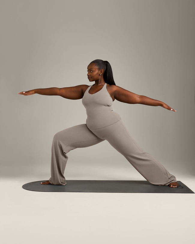 SoftMotion™ Racer Back Vest with Built in Bra Shelf with White Logo | Warm Sand