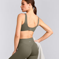 SoftMotion™ Scoop Back Bralette with Grey Logo | Alpine Green