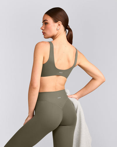 SoftMotion™ Scoop Back Bralette with Grey Logo | Alpine Green