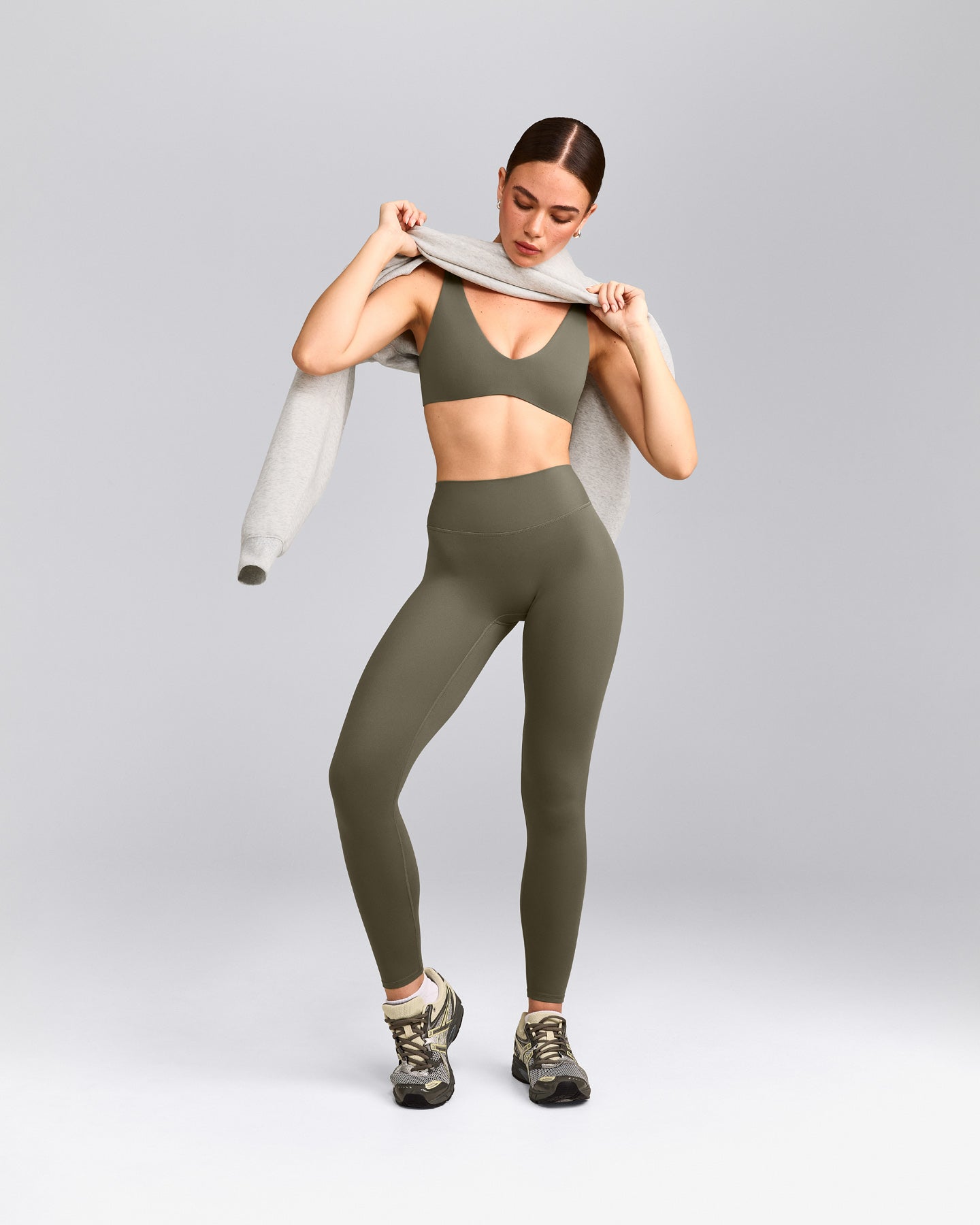 SoftMotion™ Scoop Back Bralette with Grey Logo | Alpine Green
