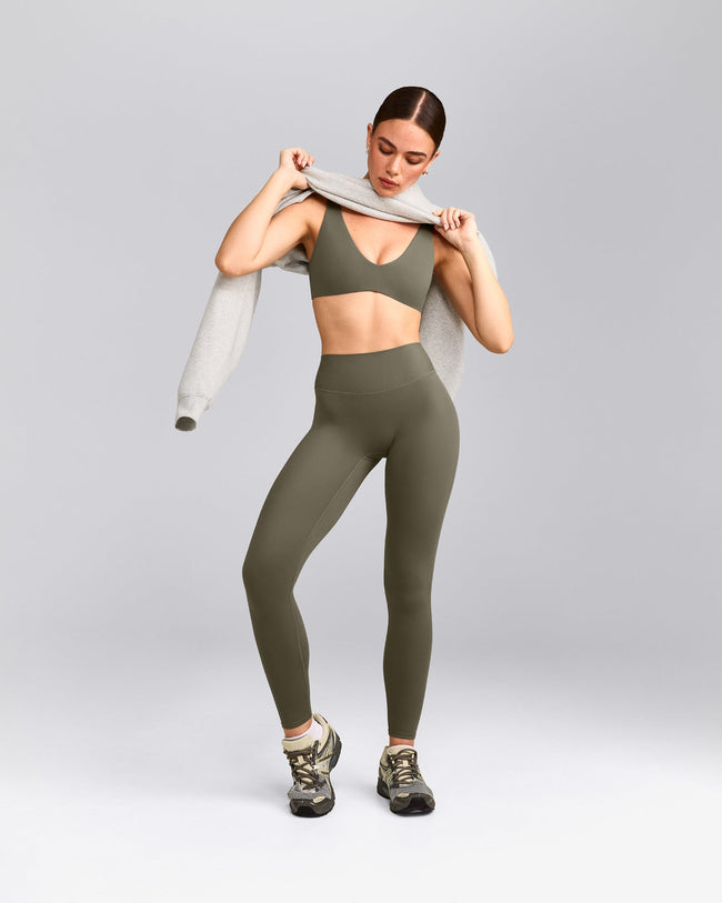 SoftMotion™ Scoop Back Bralette with Grey Logo | Alpine Green