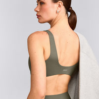 SoftMotion™ Scoop Back Bralette with Grey Logo | Alpine Green