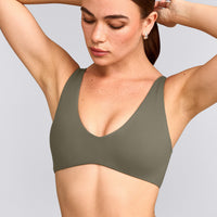SoftMotion™ Scoop Back Bralette with Grey Logo | Alpine Green