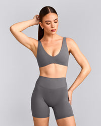 SoftMotion™ Scoop Back Bralette with Grey Logo | Ash Grey