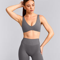 SoftMotion™ Scoop Back Bralette with Grey Logo | Ash Grey