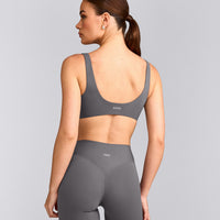SoftMotion™ Scoop Back Bralette with Grey Logo | Ash Grey
