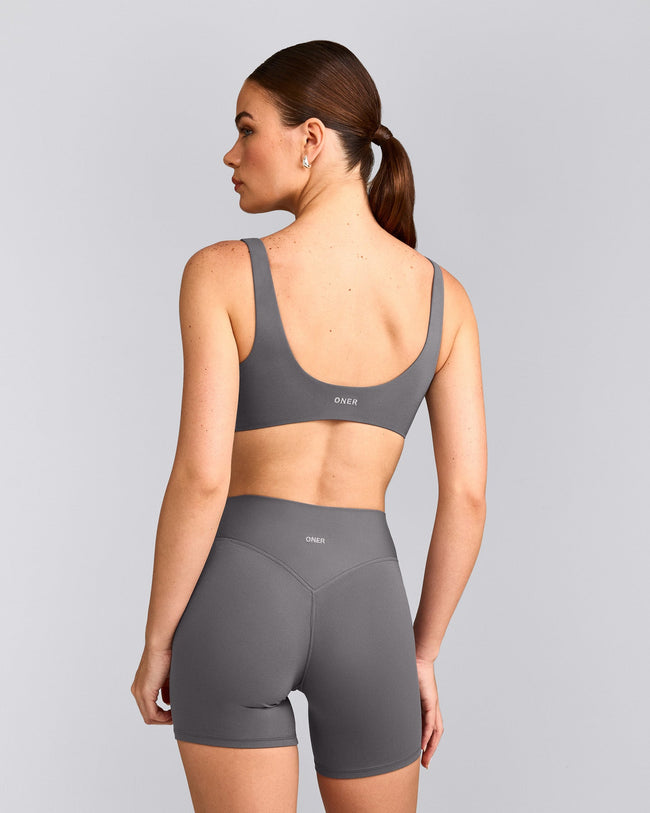 SoftMotion™ Scoop Back Bralette with Grey Logo | Ash Grey