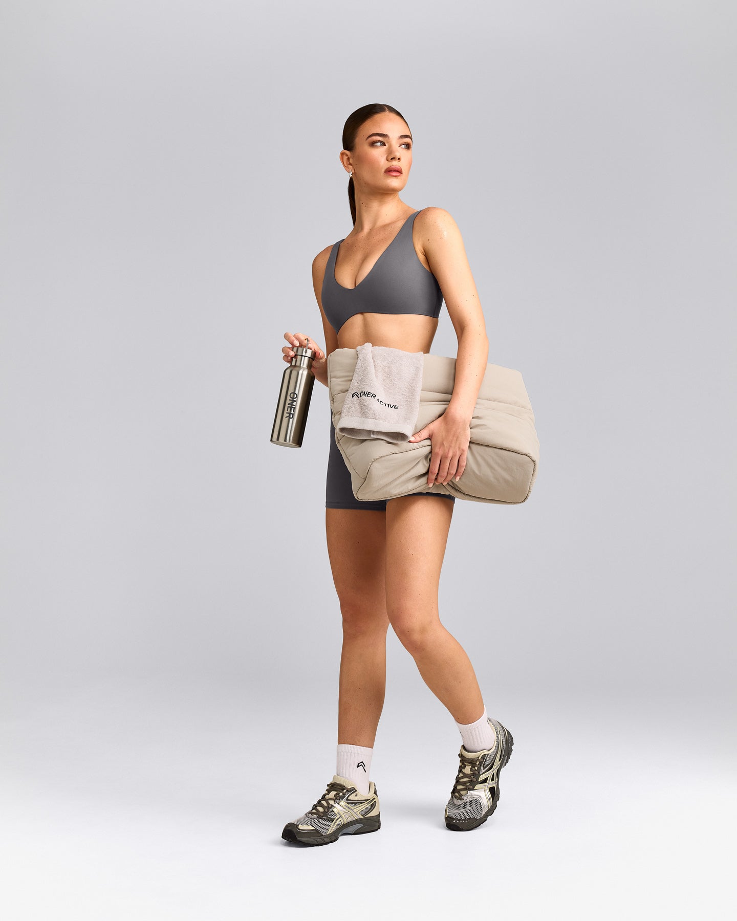 SoftMotion™ Scoop Back Bralette with Grey Logo | Ash Grey