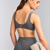 SoftMotion™ Scoop Back Bralette with Grey Logo | Ash Grey