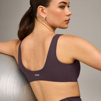 SoftMotion™ Scoop Back Bralette with Grey Logo | Dark Umber Brown