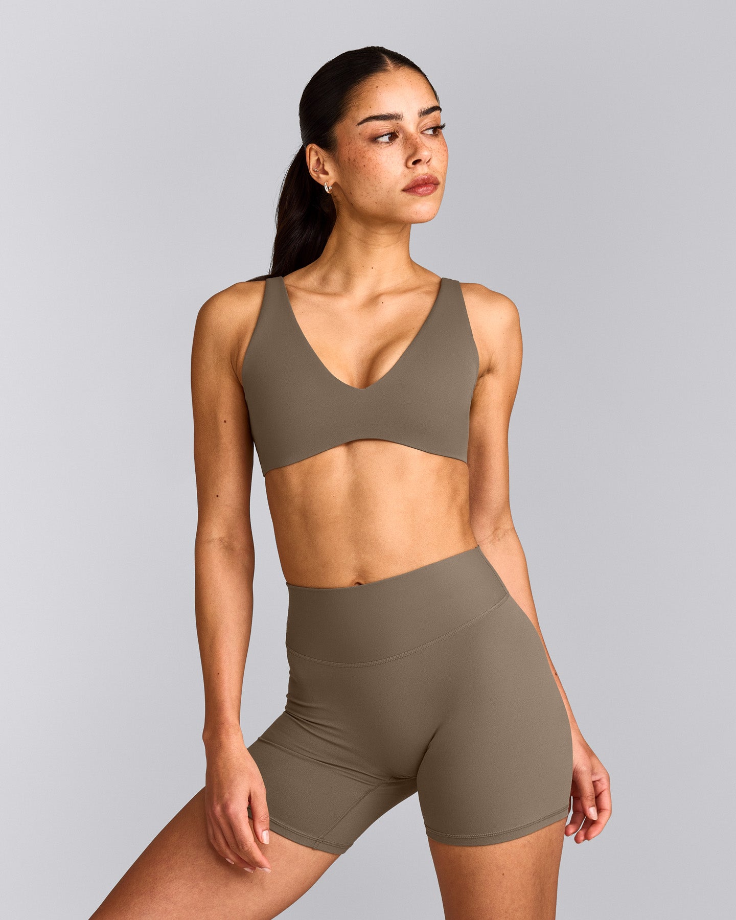SoftMotion™ Scoop Back Bralette with Grey Logo | Moss Brown