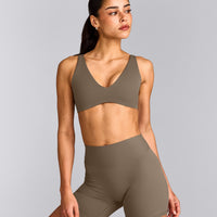 SoftMotion™ Scoop Back Bralette with Grey Logo | Moss Brown