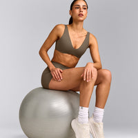 SoftMotion™ Scoop Back Bralette with Grey Logo | Moss Brown