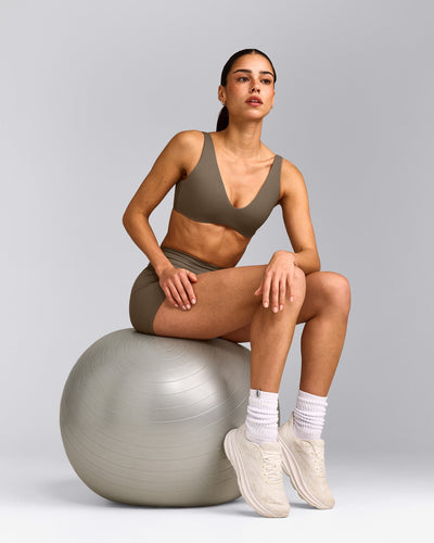 SoftMotion™ Scoop Back Bralette with Grey Logo | Moss Brown