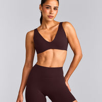 SoftMotion™ Scoop Back Bralette with Grey Logo | Plum Brown