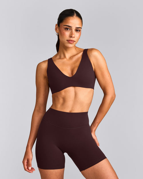 SoftMotion™ Scoop Back Bralette with Grey Logo | Plum Brown