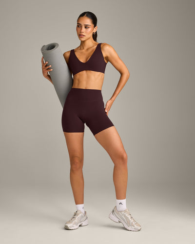 SoftMotion™ Scoop Back Bralette with Grey Logo | Plum Brown