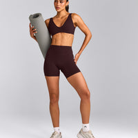 SoftMotion™ Scoop Back Bralette with Grey Logo | Plum Brown