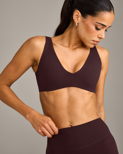 SoftMotion™ Scoop Back Bralette with Grey Logo | Plum Brown