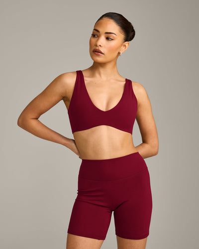 SoftMotion™ Scoop Back Bralette with Grey Logo | Ruby Red